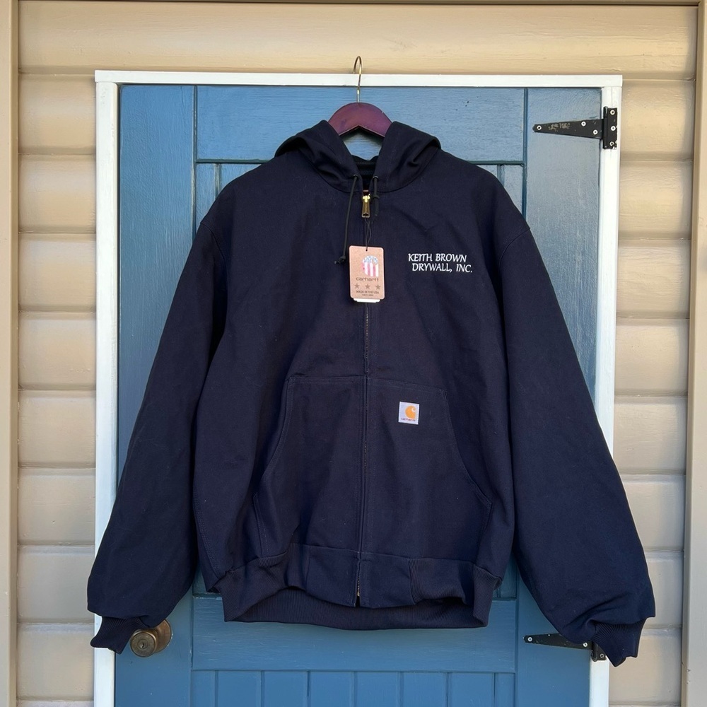 Carhartt Jacket Insulated Navy Blue Hooded Full Zip MADE USA Men’s Size XL